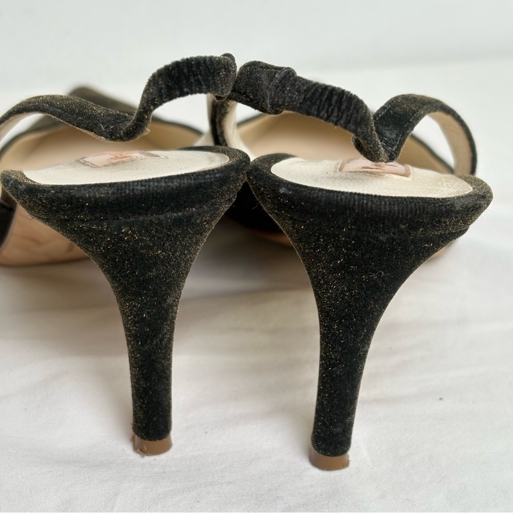 RUPERT SANDERSON Green Gold Velvet Pointed Toe Kitten Heel Slingback ITALY 5.5 - Picture 7 of 17